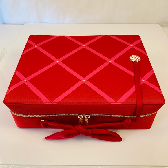 Estee Lauder Handbags - Estée Lauder Red Pink Peppermint Makeup Train Zip Case Travel Bag